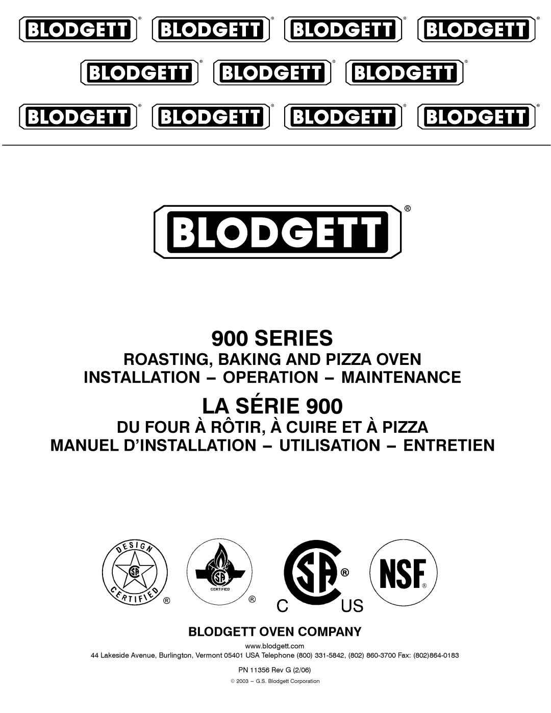 Blodgett 900 SERIES manual Series 