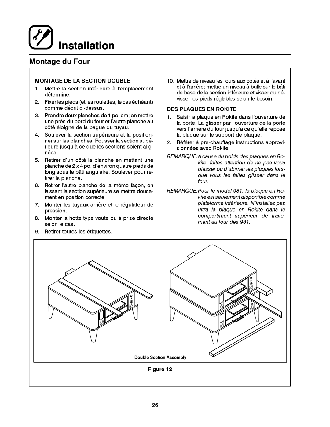 Blodgett 900 SERIES manual Montage DE LA Section Double, DES Plaques EN Rokite 