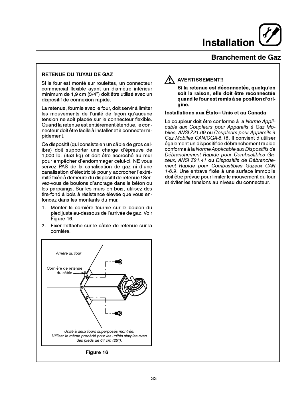 Blodgett 900 SERIES manual Retenue DU Tuyau DE GAZ, Avertissement 