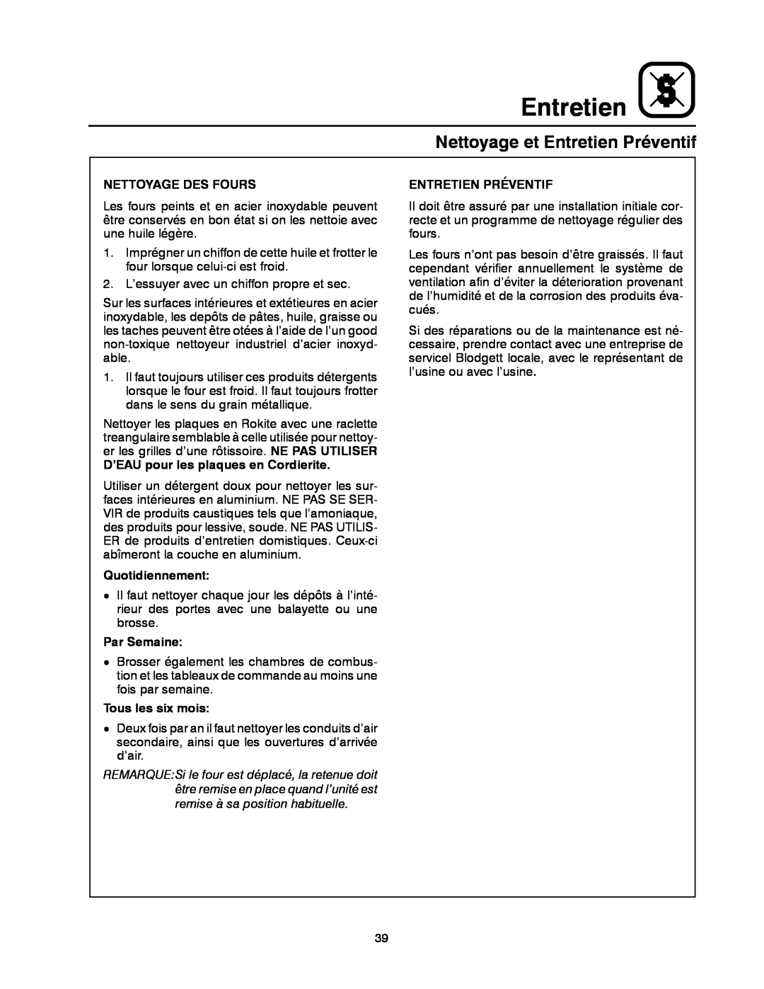 Blodgett 900 SERIES manual Nettoyage et Entretien Préventif, Nettoyage Des Fours, D’EAU pour les plaques en Cordierite 