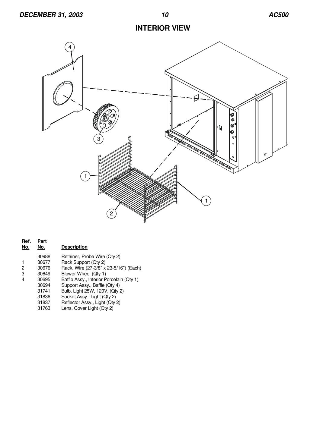 Blodgett AC-500 manual Interior View 