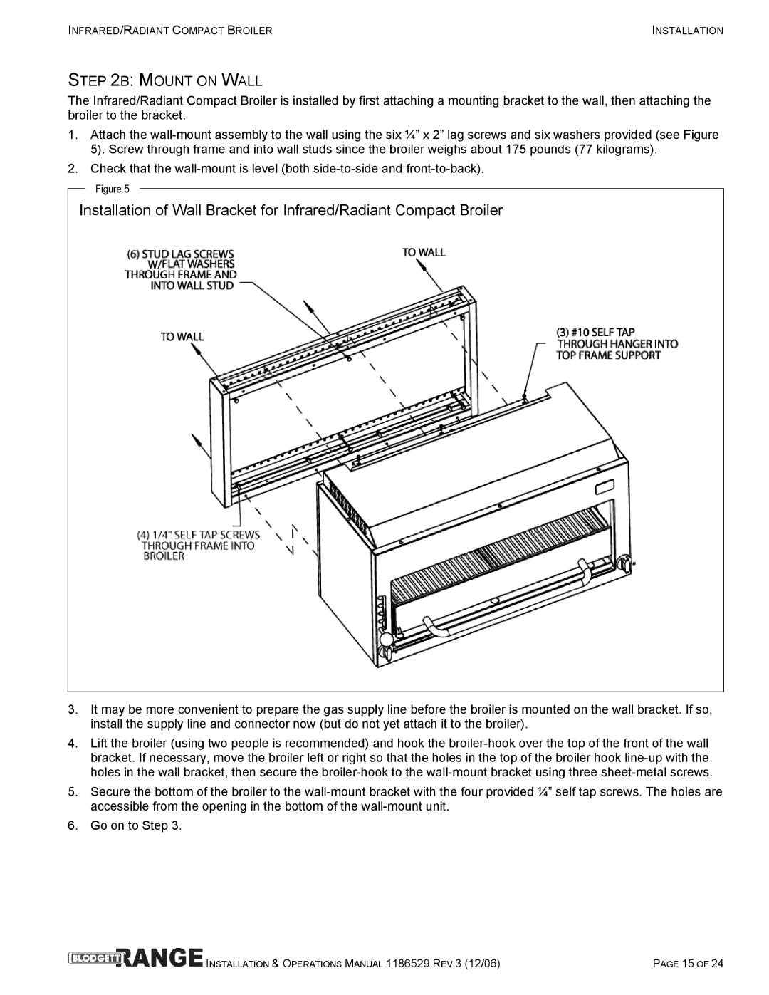 Blodgett B36-NFR, B48-RAD, B48-NFR, B36-RAD manual Mount on Wall 