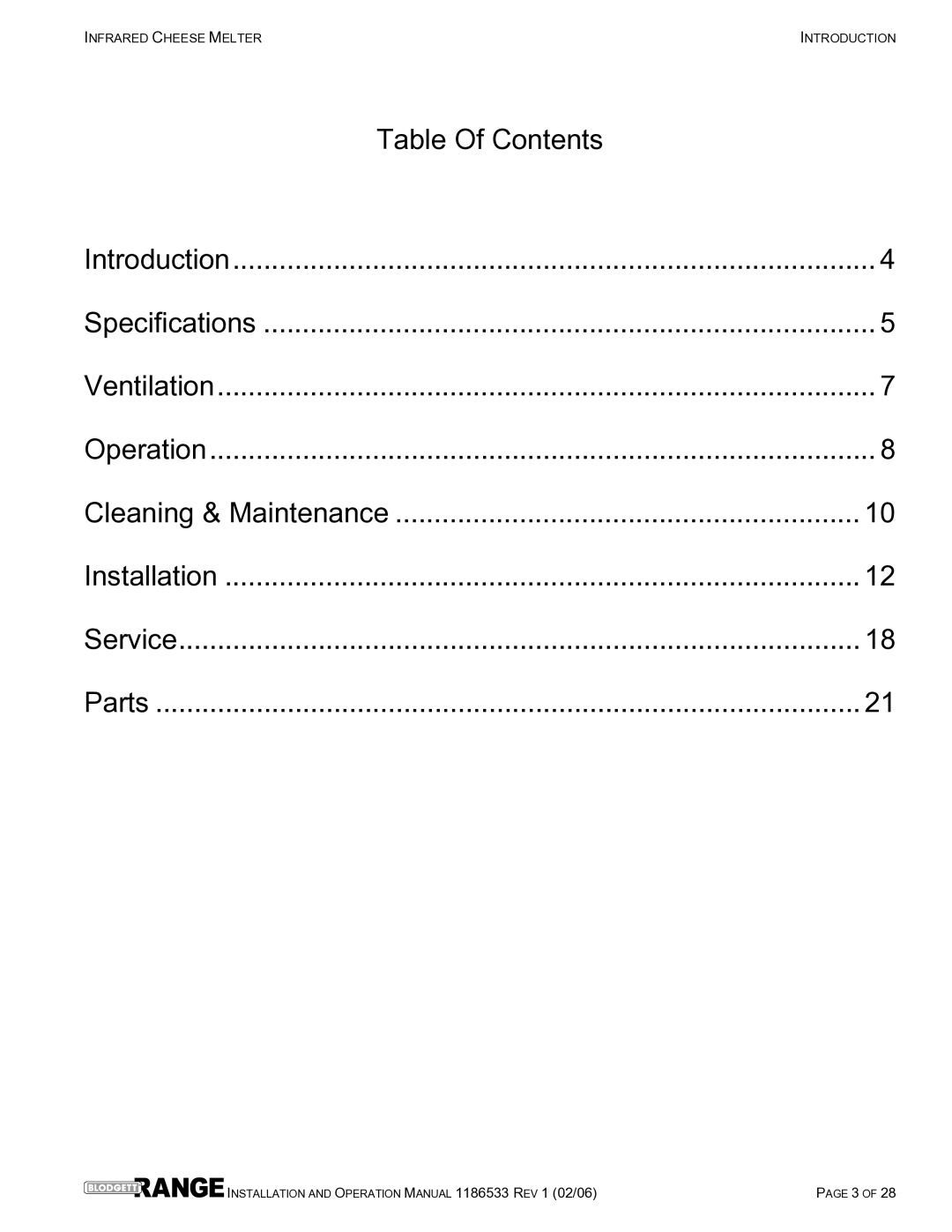 Blodgett B60-CM-PT, B72-CM-PT, B48-CM-PT, B36-CM-PT operation manual Table Of Contents 