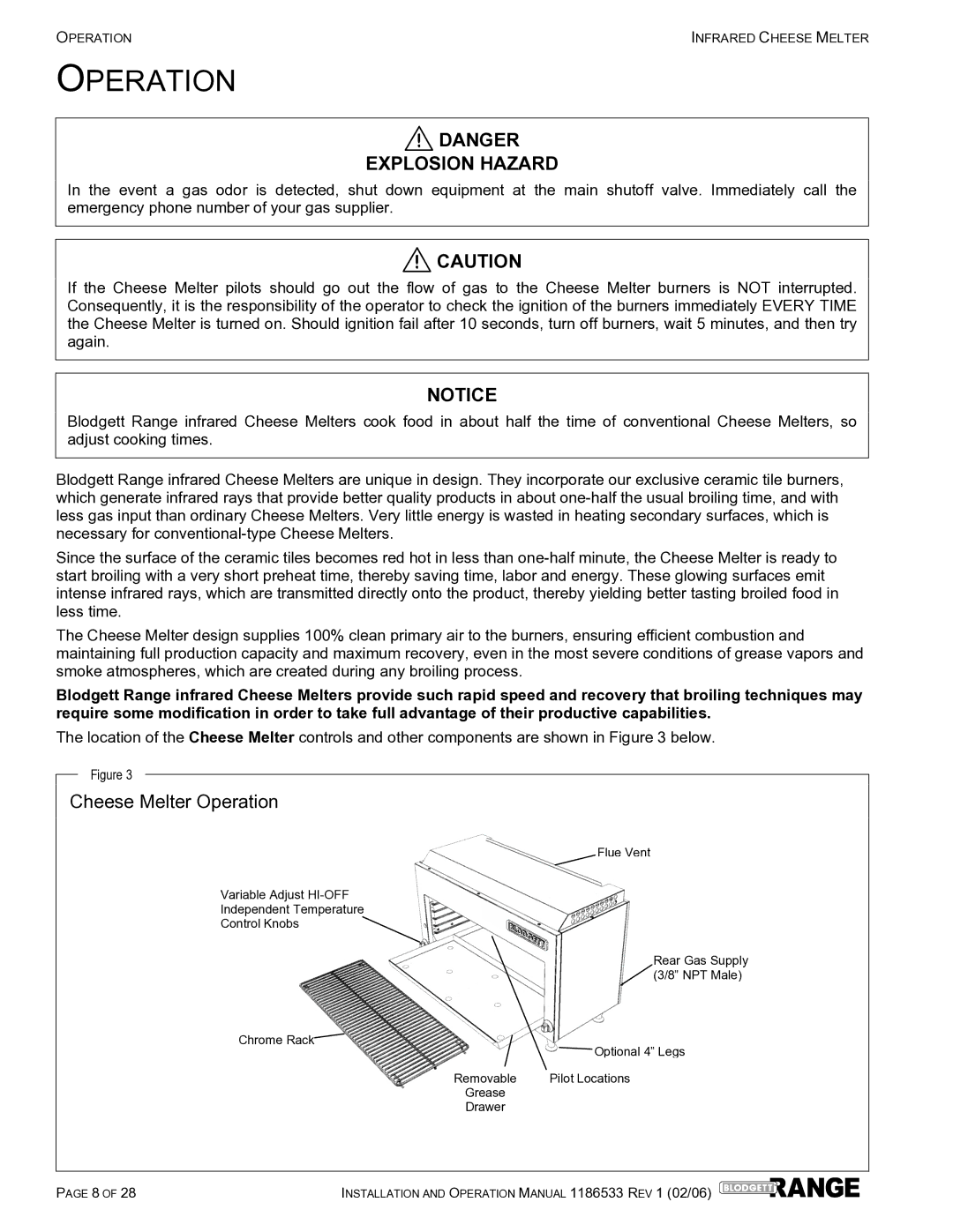 Blodgett B60-CM-PT, B72-CM-PT, B48-CM-PT, B36-CM-PT operation manual Cheese Melter Operation 