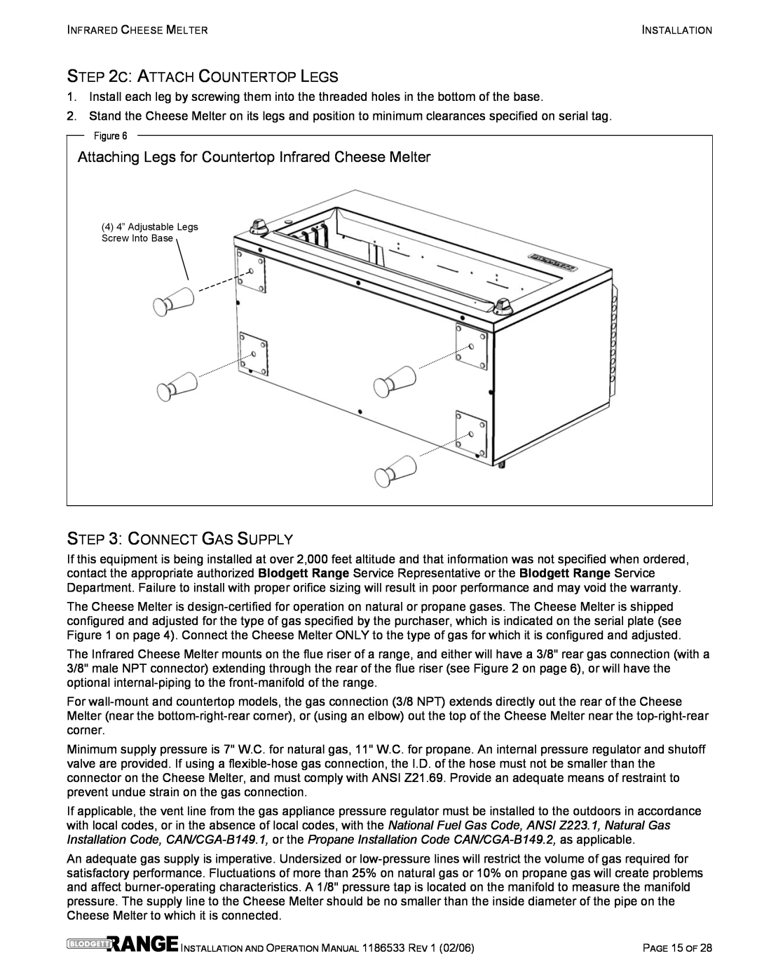 Blodgett B36-CM-PT Attaching Legs for Countertop Infrared Cheese Melter, C Attach Countertop Legs, Connect Gas Supply 