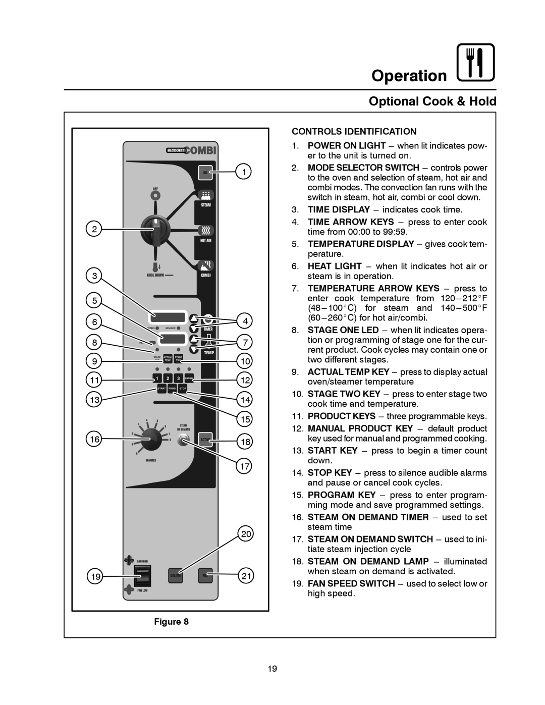 Blodgett BC-20G manual Optional Cook & Hold, Temperature Display --- gives cook tem- perature 