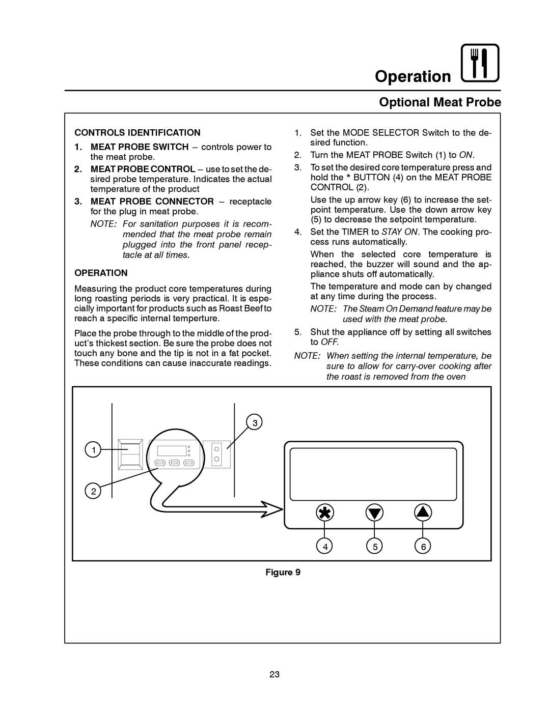 Blodgett BC-20G manual Optional Meat Probe, Controls Identification 