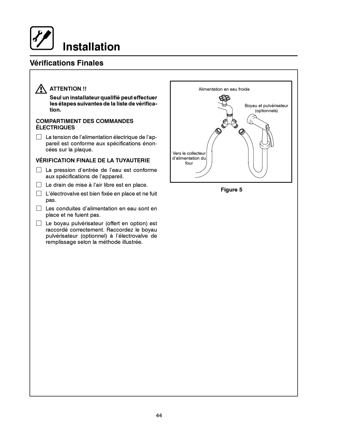 Blodgett BC-20G manual Vérifications Finales, Compartiment DES Commandes Électriques, Vérification Finale DE LA Tuyauterie 