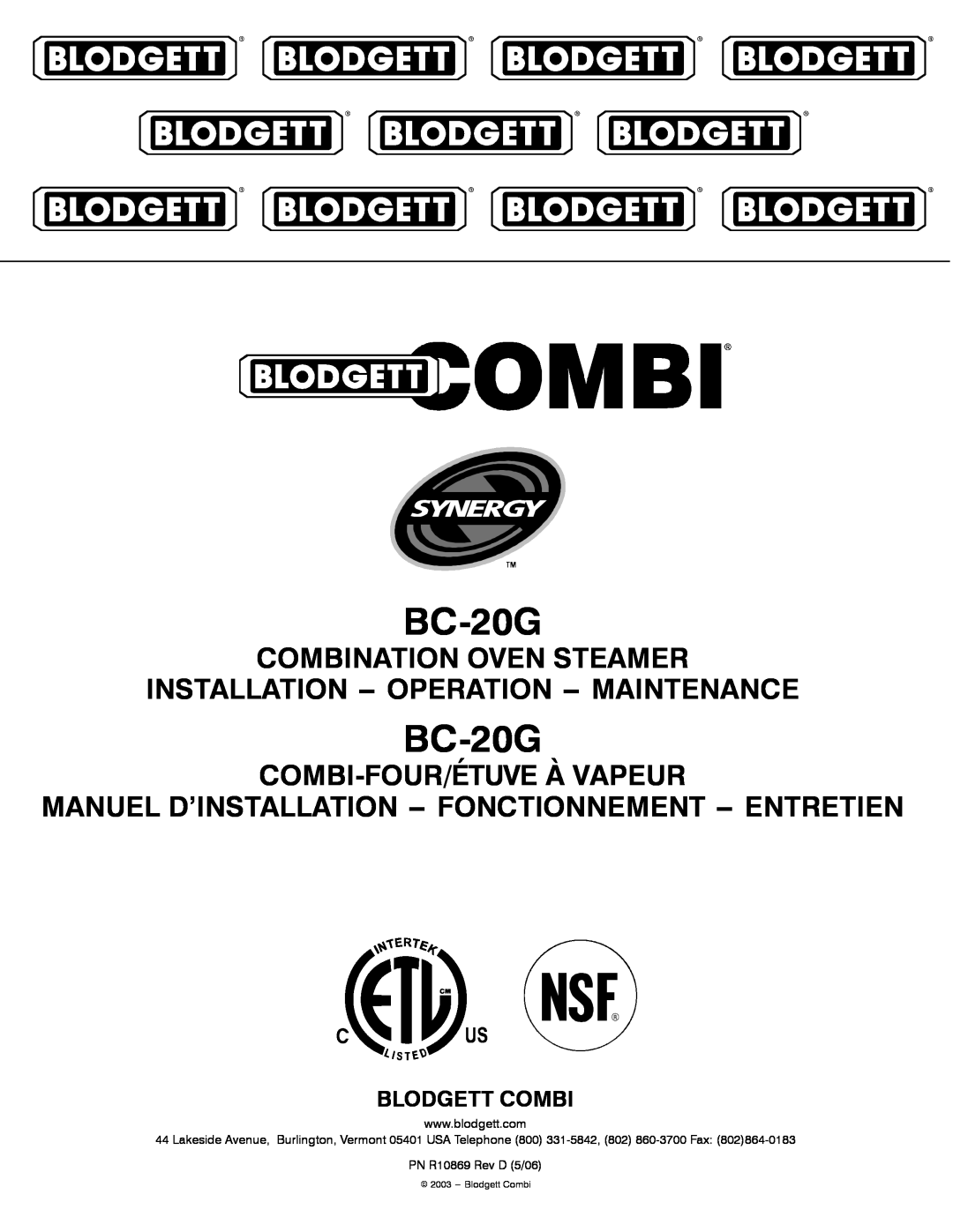 Blodgett BC-20G manual Combination Oven Steamer Installation -- Operation -- Maintenance, Combi-Four/Étuve À Vapeur 
