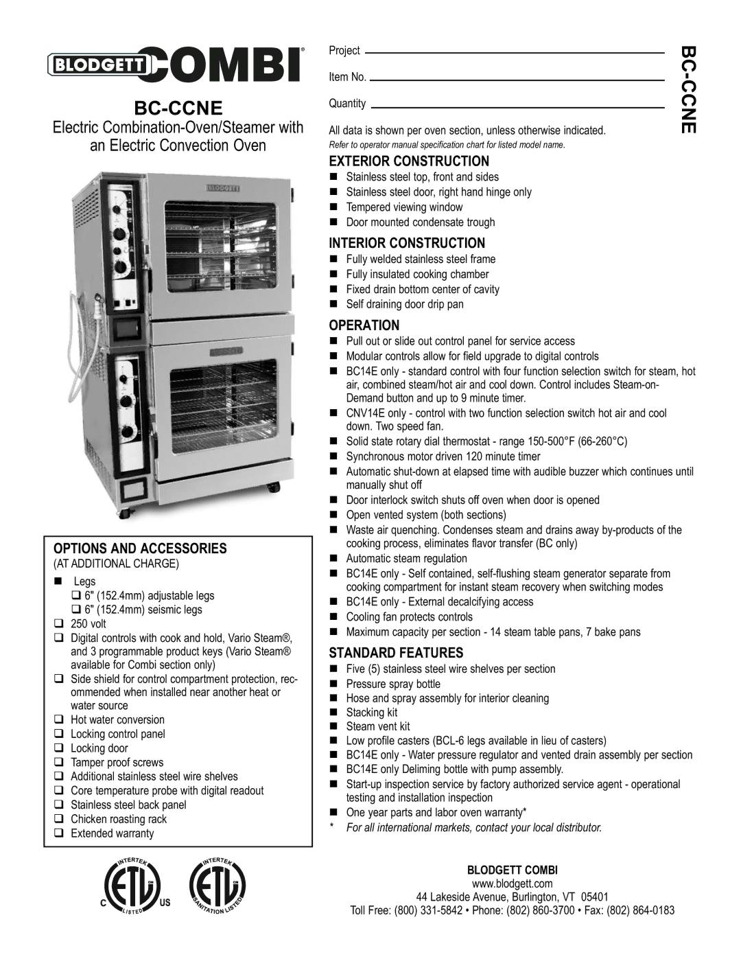 Blodgett CN14E, BC14E, BC-CCNE warranty Bc-Ccne 