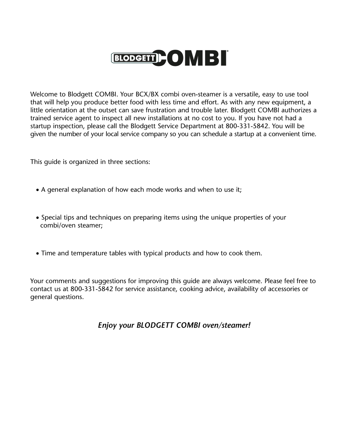 Blodgett BCX -14, BX-14 manual Enjoy your Blodgett Combi oven/steamer 