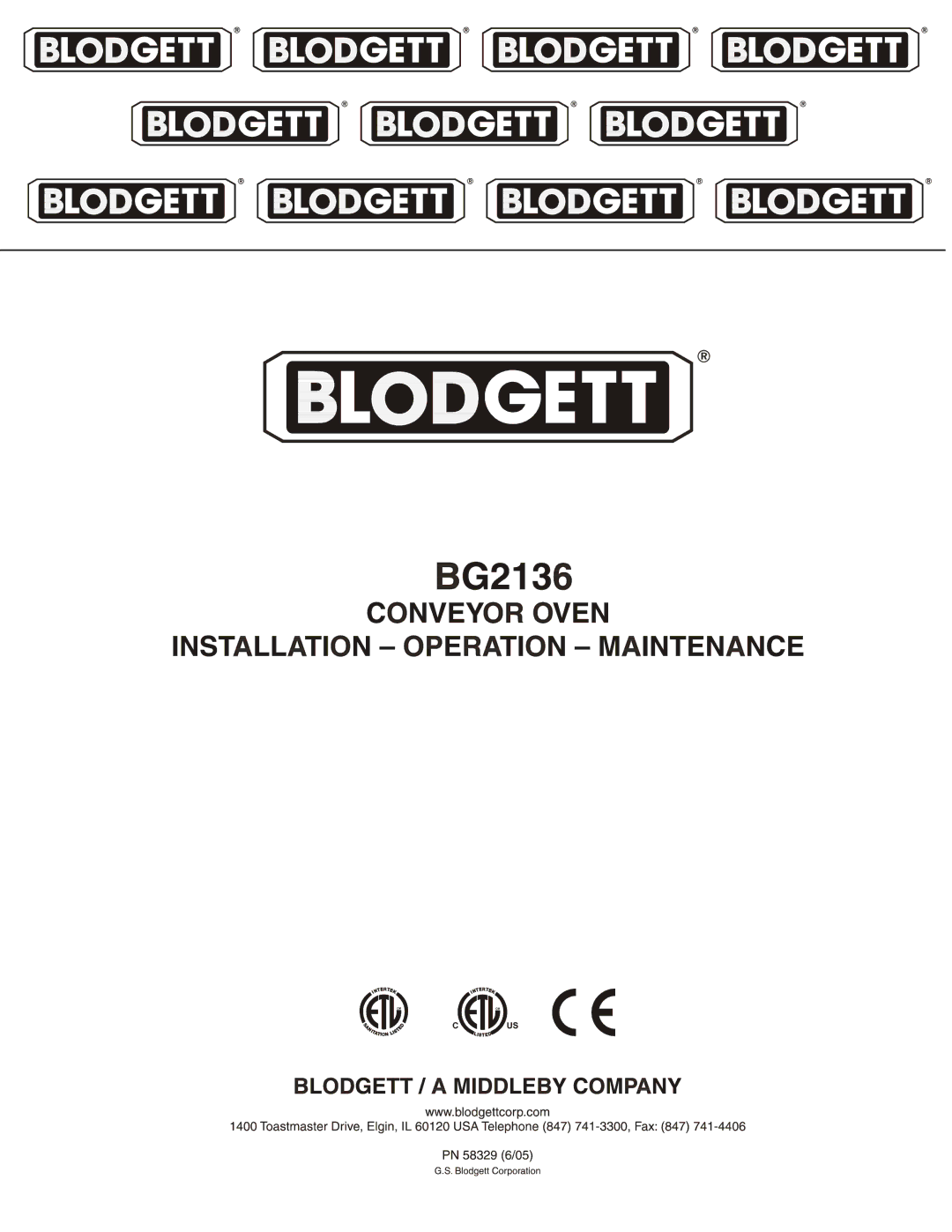 Blodgett BG2136 manual 