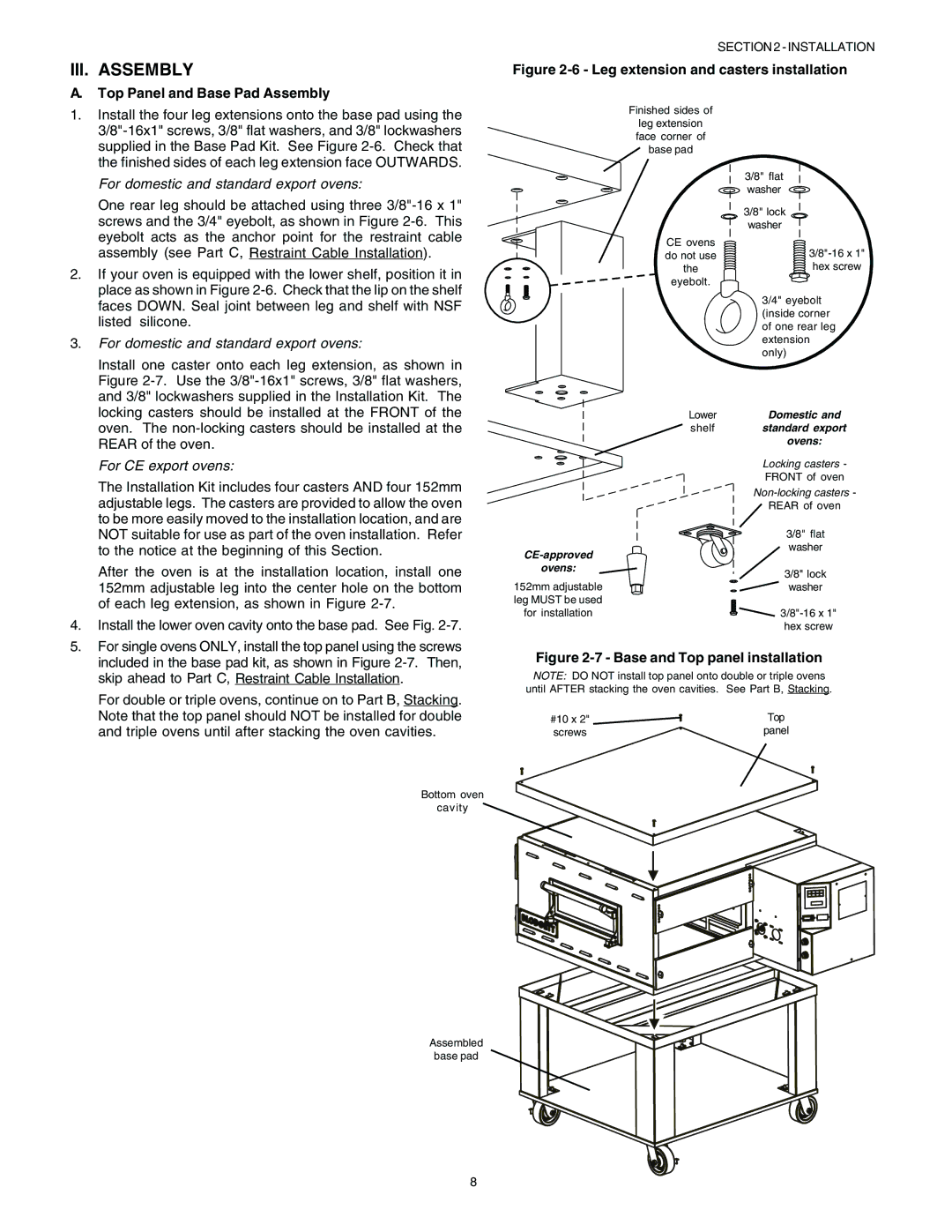 Blodgett BG2136 manual III. Assembly, Top Panel and Base Pad Assembly 