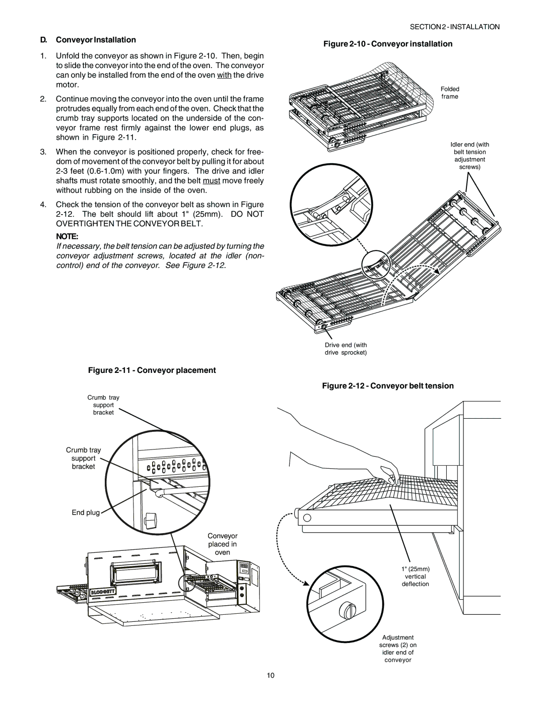 Blodgett BG2136 manual Conveyor placement 