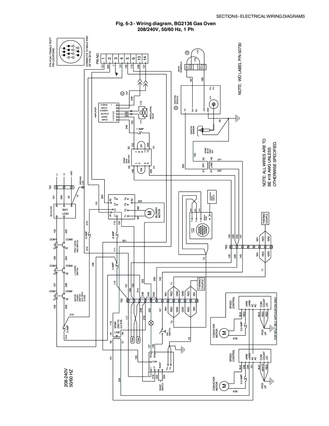 Blodgett manual Wiring diagram, BG2136 Gas Oven 208/240V, 50/60 Hz, 1 Ph 