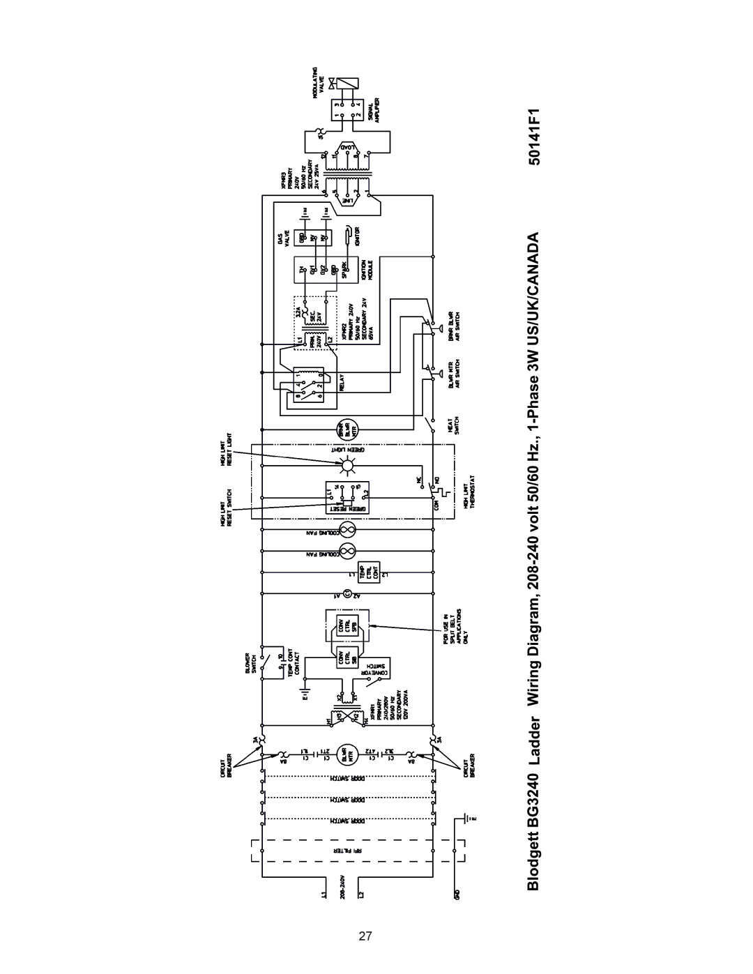 Blodgett BG3240 manual Ladder Wiring DIAGRAM, 208-240 Volt 