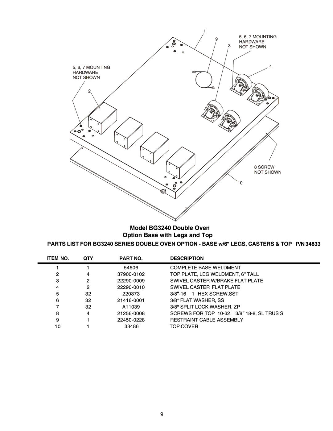 Blodgett manual BG3240 Double Oven Option Base KIT 