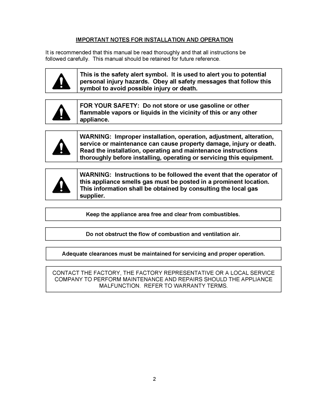 Blodgett BLP-40G manual Important Notes for Installation and Operation 