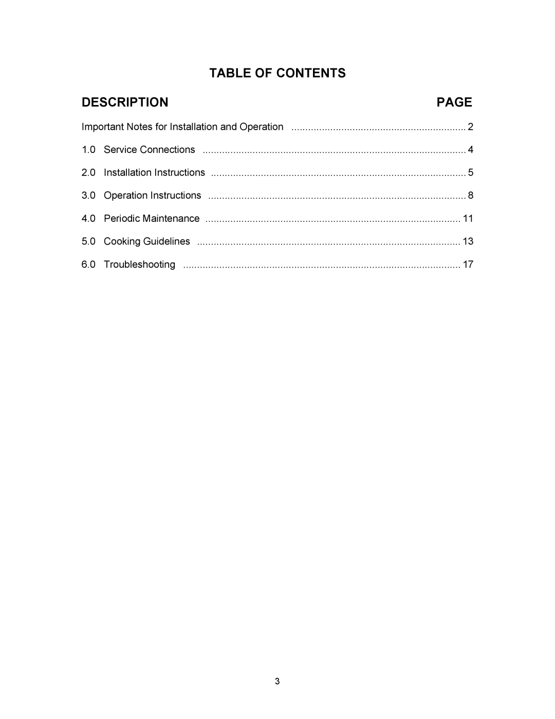 Blodgett BLP-40G manual Table of Contents Description 