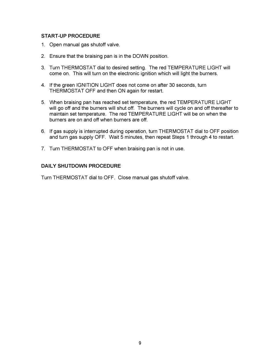 Blodgett BLP-40G manual START-UP Procedure, Daily Shutdown Procedure 