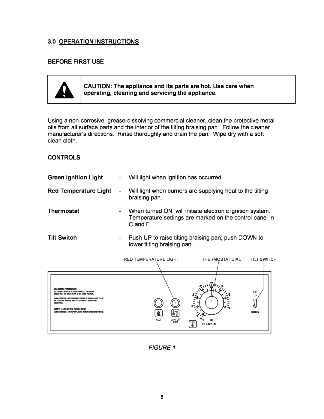 Blodgett BLP-40G manual Operation Instructions Before First Use, Controls, Green Ignition Light, Red Temperature Light 