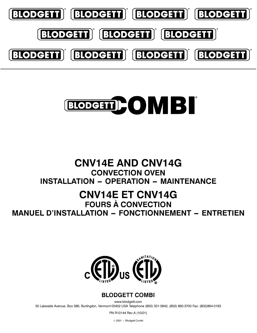 Blodgett manual CNV14E and CNV14G 