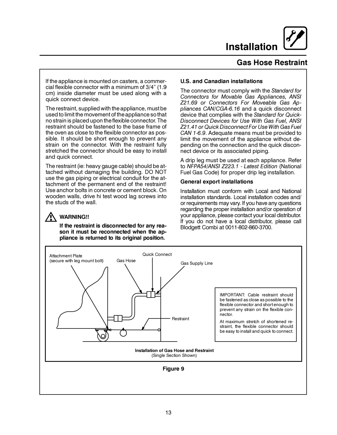 Blodgett CNV14E, CNV14G manual Gas Hose Restraint 