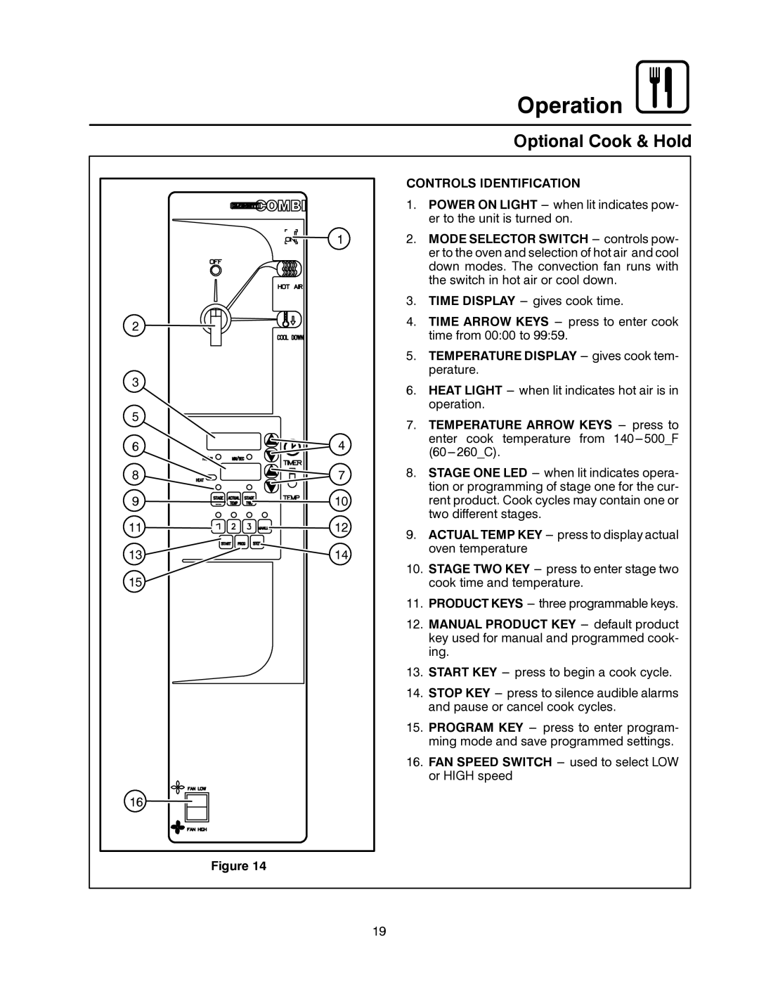 Blodgett CNV14E, CNV14G manual Optional Cook & Hold, Temperature Display --- gives cook tem- perature 