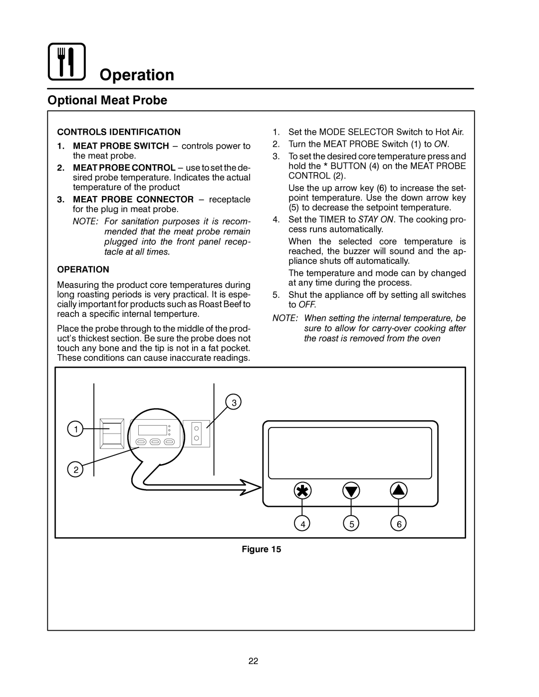 Blodgett CNV14G, CNV14E manual Optional Meat Probe, Controls Identification 