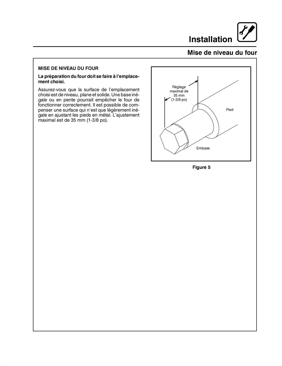 Blodgett CNV14E, CNV14G manual Mise de niveau du four, Mise DE Niveau DU Four 