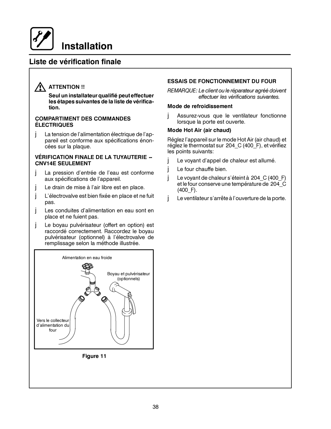 Blodgett CNV14G Liste de vérification finale, Compartiment DES Commandes Électriques, Essais DE Fonctionnement DU Four 