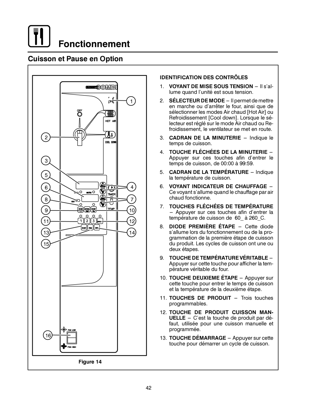 Blodgett CNV14G, CNV14E manual Cuisson et Pause en Option, Identification DES Contrôles, Touche Fléchées DE LA Minuterie 