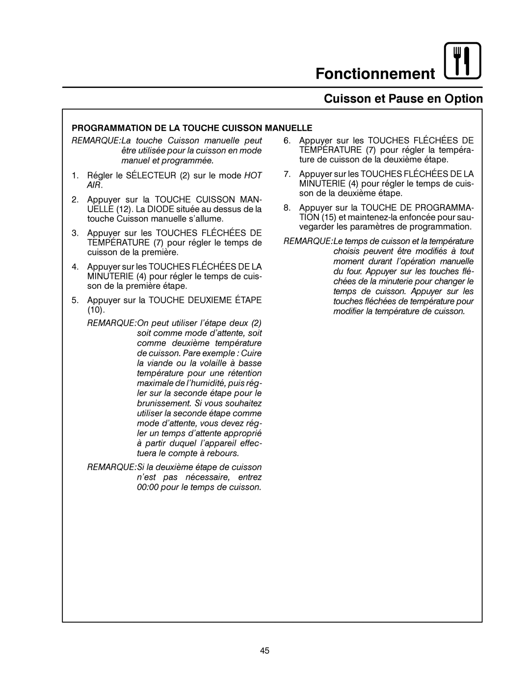 Blodgett CNV14E, CNV14G manual Programmation DE LA Touche Cuisson Manuelle 