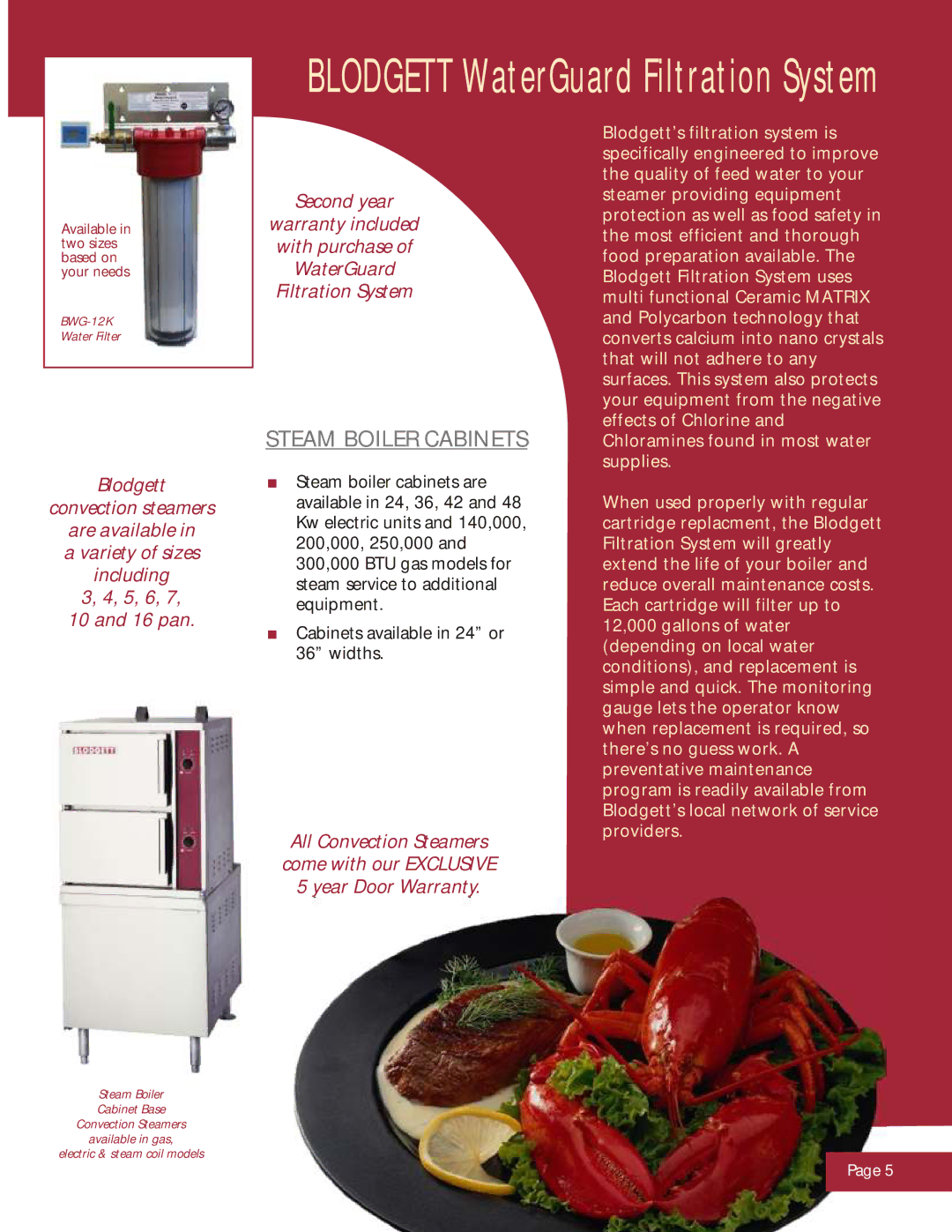 Blodgett CONVECTION STEAMERS KETTLES BRAISING PANS manual Blodgett WaterGuard Filtration System 