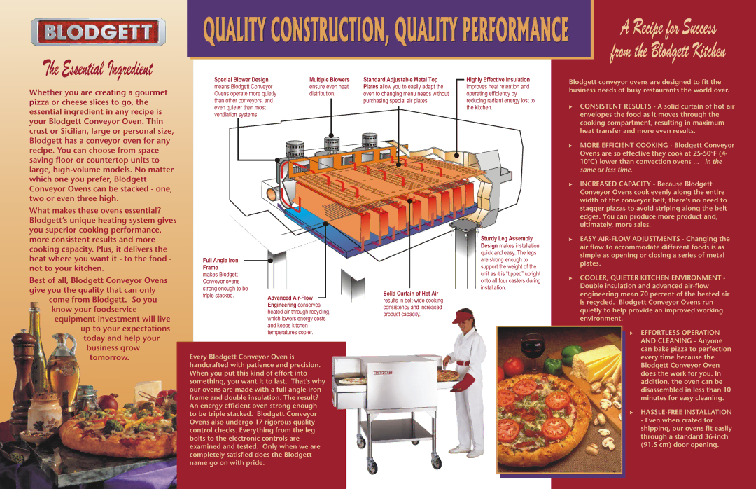 Blodgett Conveyor Oven dimensions Special Blower Design Multiple Blowers, Full Angle Iron Frame, Sturdy Leg Assembly 