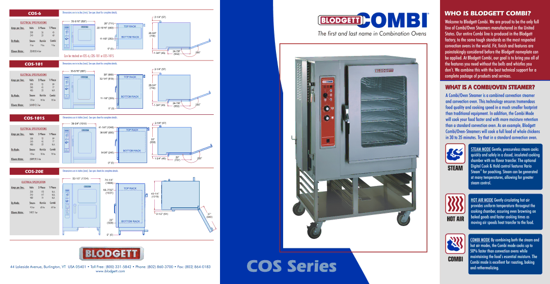 Blodgett COS specifications By Mode Steam Hot Air 