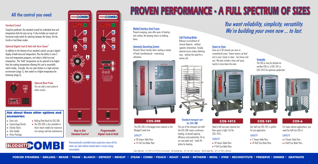 Blodgett COS Welded Stainless Steel Frame, Automatic Quenching System, Steam to Clean, Stackable, Consumption 