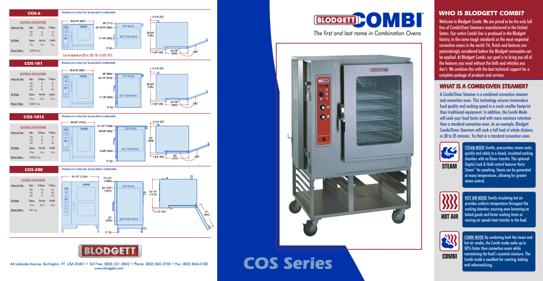 Blodgett specifications COS Series, Who Is Blodgett Combi?, The first and last name in Combination Ovens, steam control 