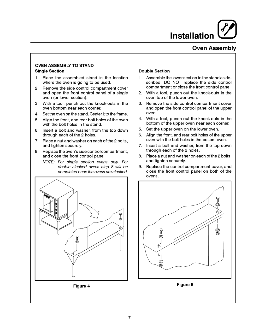 Blodgett CTB Series, CTBR Series manual Oven Assembly to Stand, Double Section, Single Section 