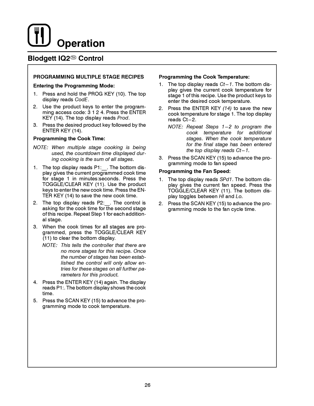 Blodgett CTBR Series, CTB Series manual Operation 