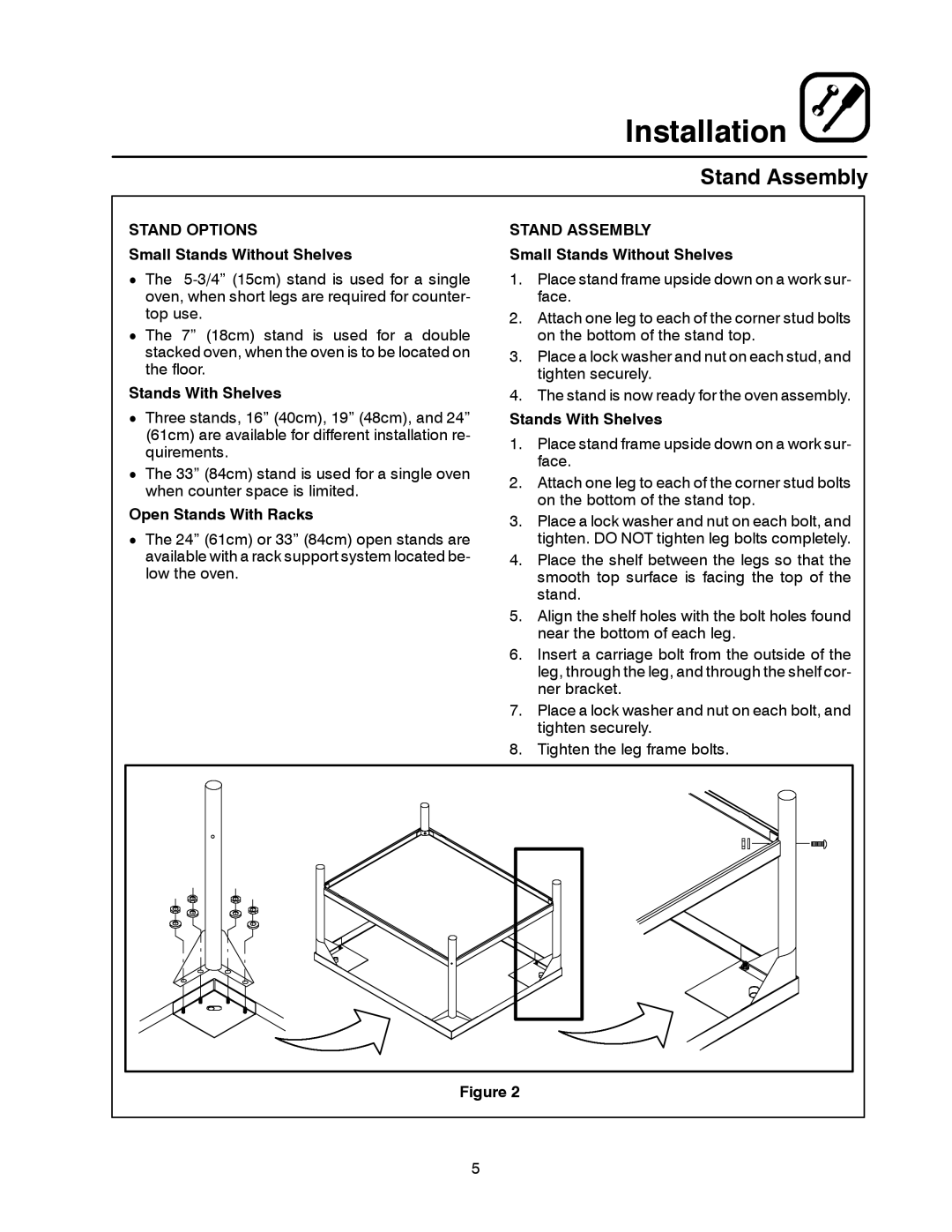 Blodgett CTB Series, CTBR Series manual Stand Assembly, Stand Options 