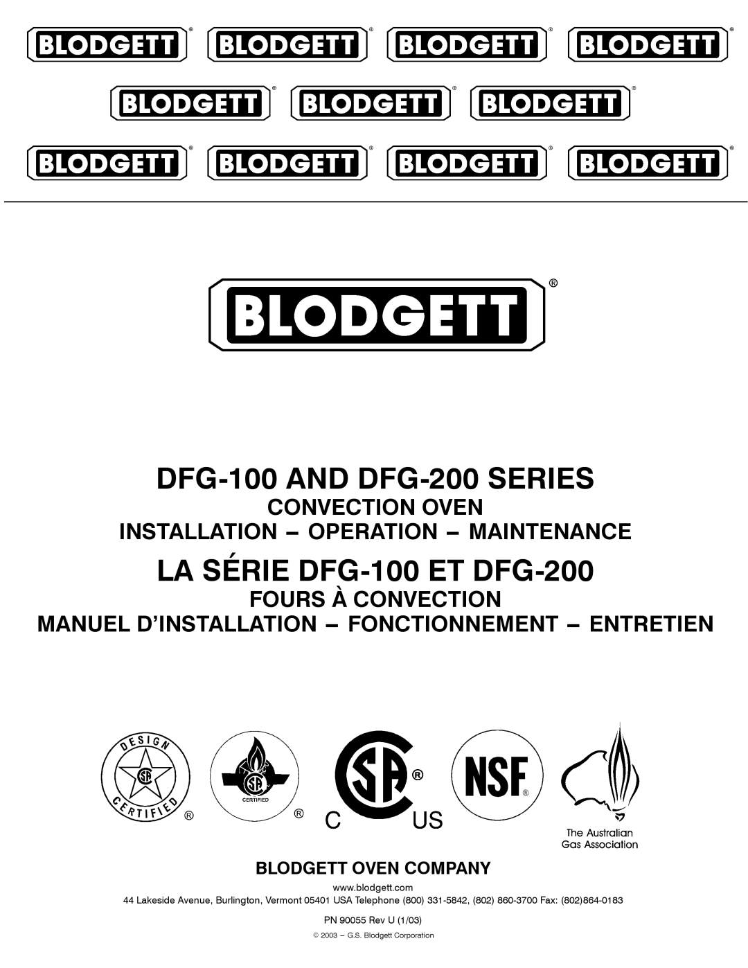 Blodgett manual DFG-100 and DFG-200 Series 