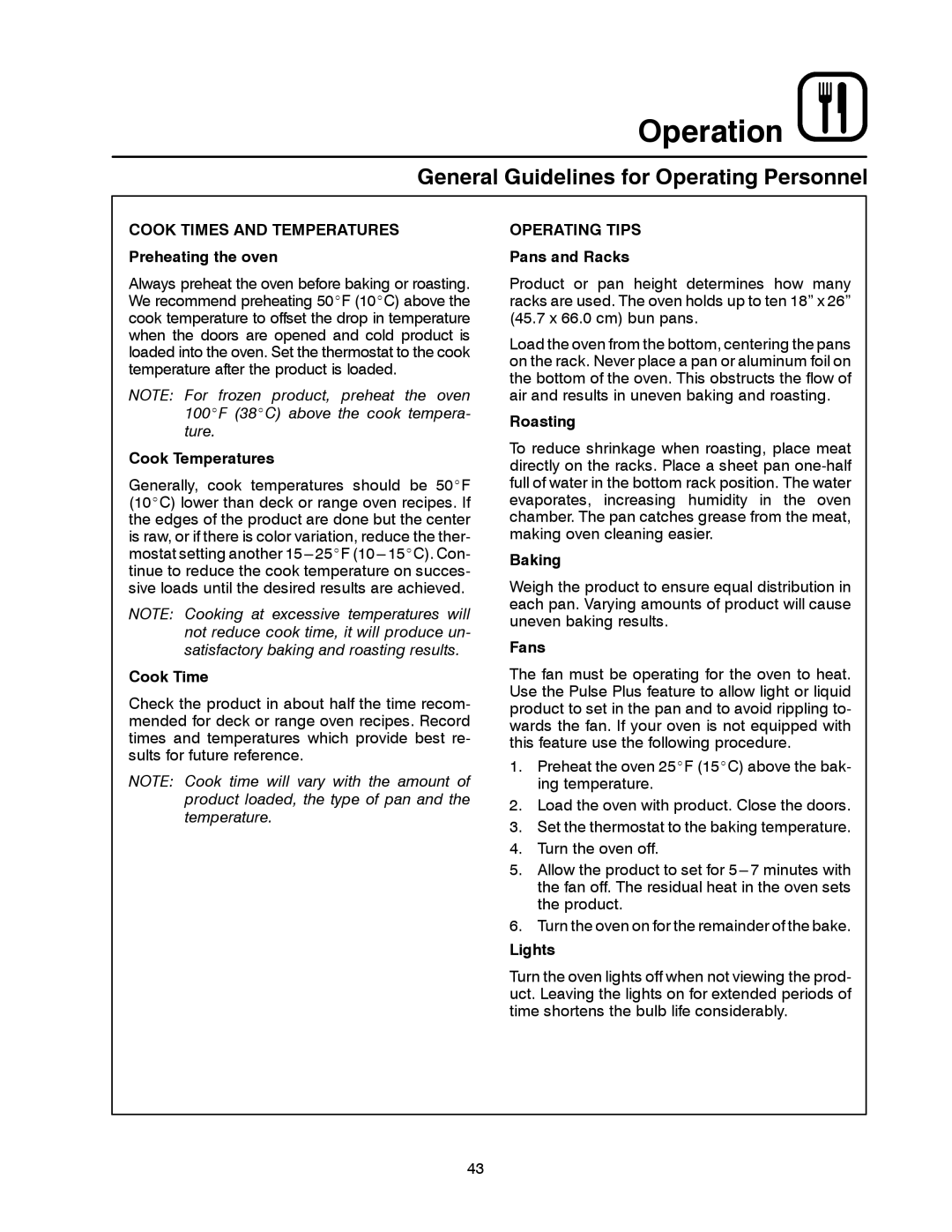 Blodgett DFG-100, DFG-200 manual General Guidelines for Operating Personnel, Operating Tips 