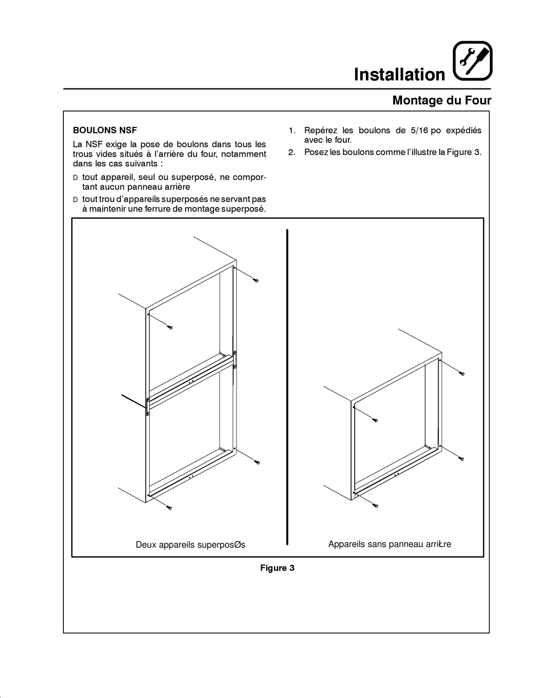 Blodgett DFG-100, DFG-200 manual Montage du Four, Boulons NSF 