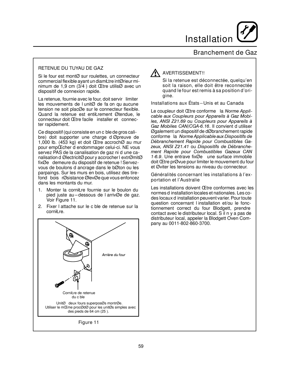 Blodgett DFG-100, DFG-200 manual Retenue DU Tuyau DE GAZ, Arrière du four 