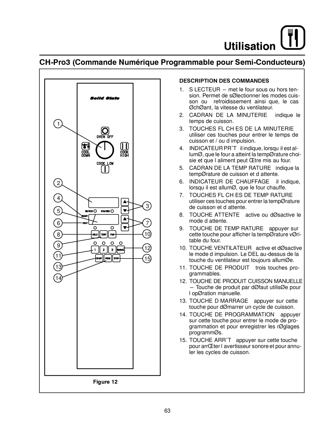 Blodgett DFG-100, DFG-200 manual Description DES Commandes, Touche DE Produit Cuisson Manuelle 