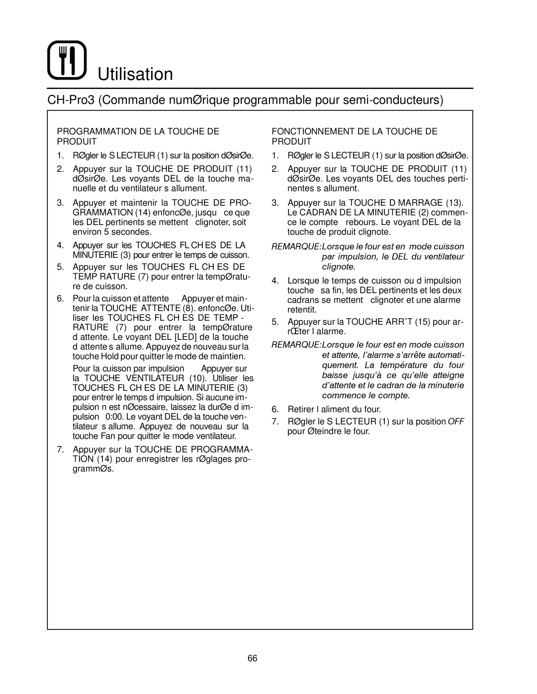 Blodgett DFG-200, DFG-100 manual Programmation DE LA Touche DE Produit, Fonctionnement DE LA Touche DE Produit 