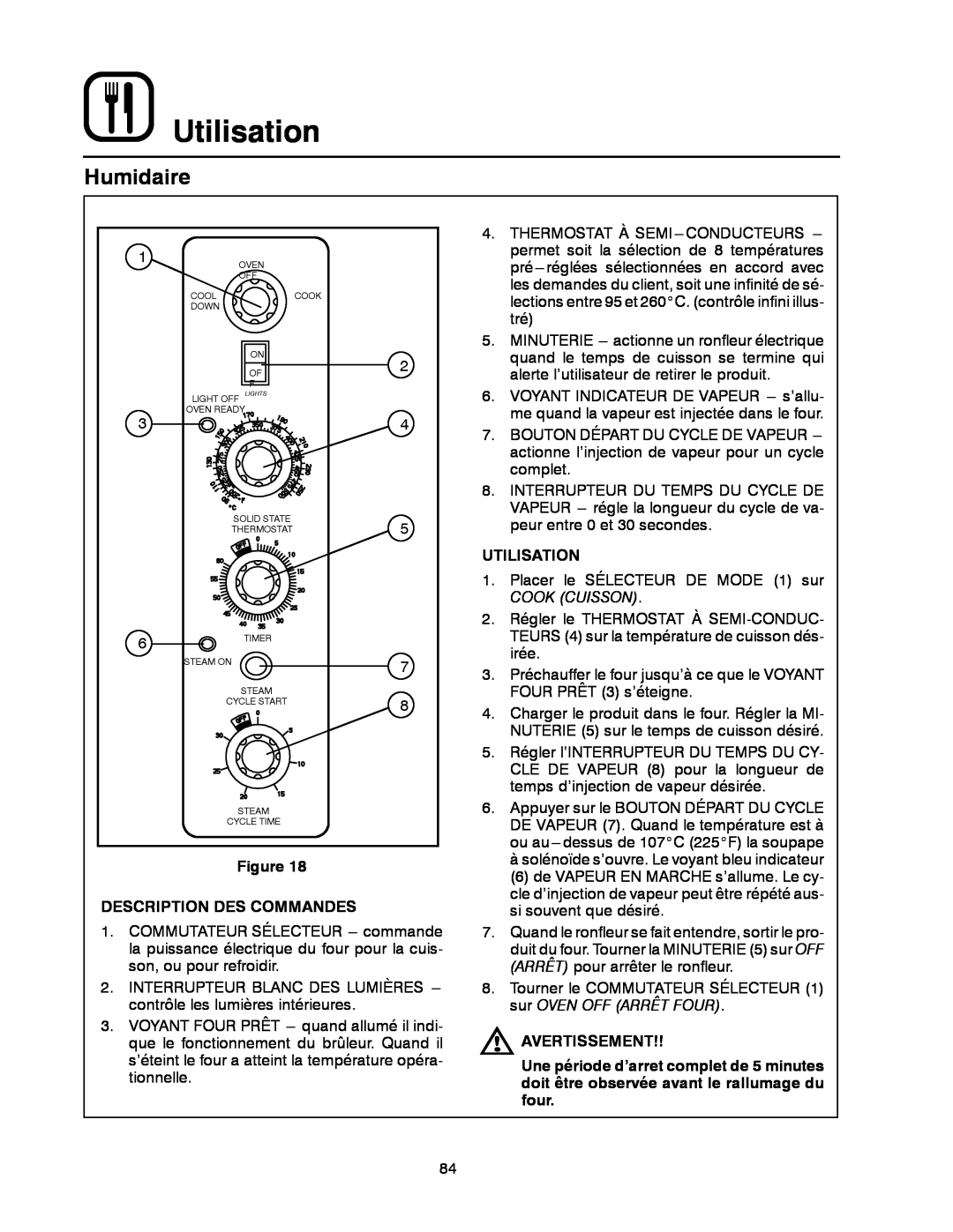 Blodgett DFG-200, DFG-100 manual Utilisation, Humidaire, Description Des Commandes, Avertissement 