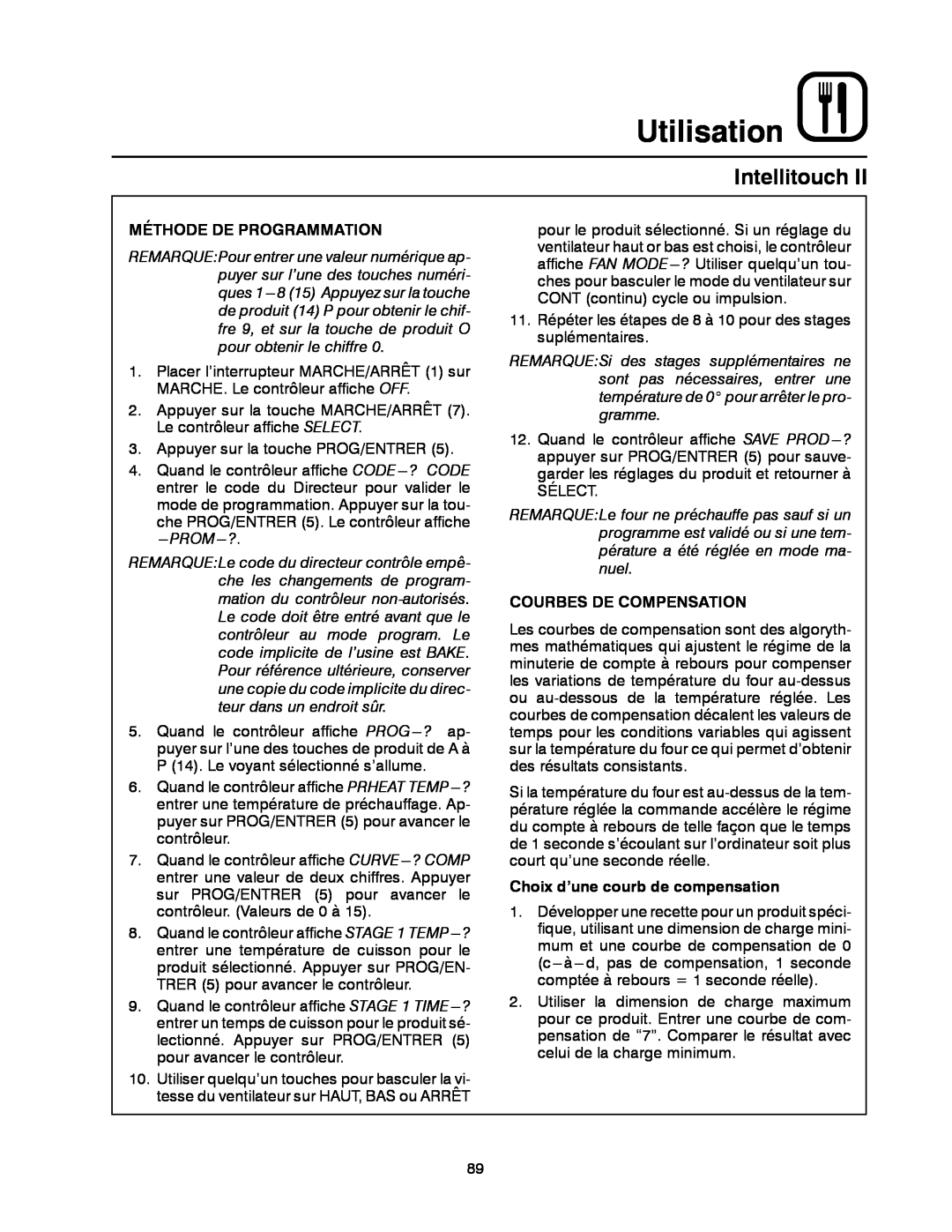 Blodgett DFG-100, DFG-200 manual Utilisation, Intellitouch, Méthode De Programmation, Courbes De Compensation 