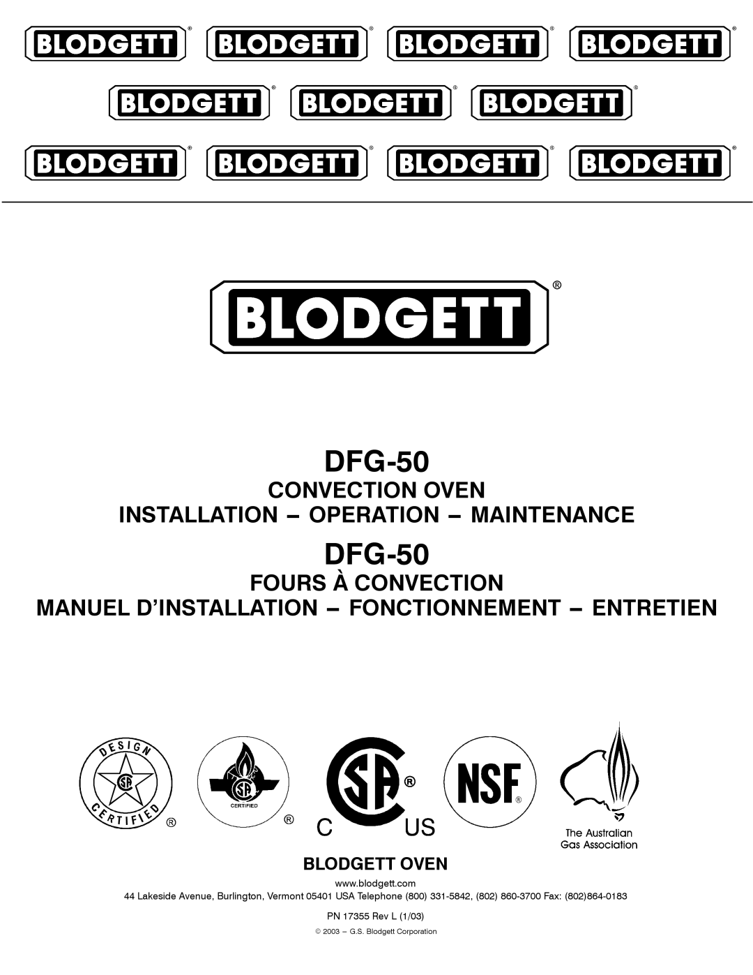 Blodgett DFG-50 manual 